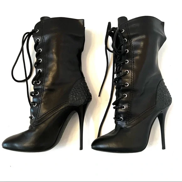 Euc Giuseppe Zanotti Black Lace Up Stiletto Boot I-18 - Picture 2 of 16